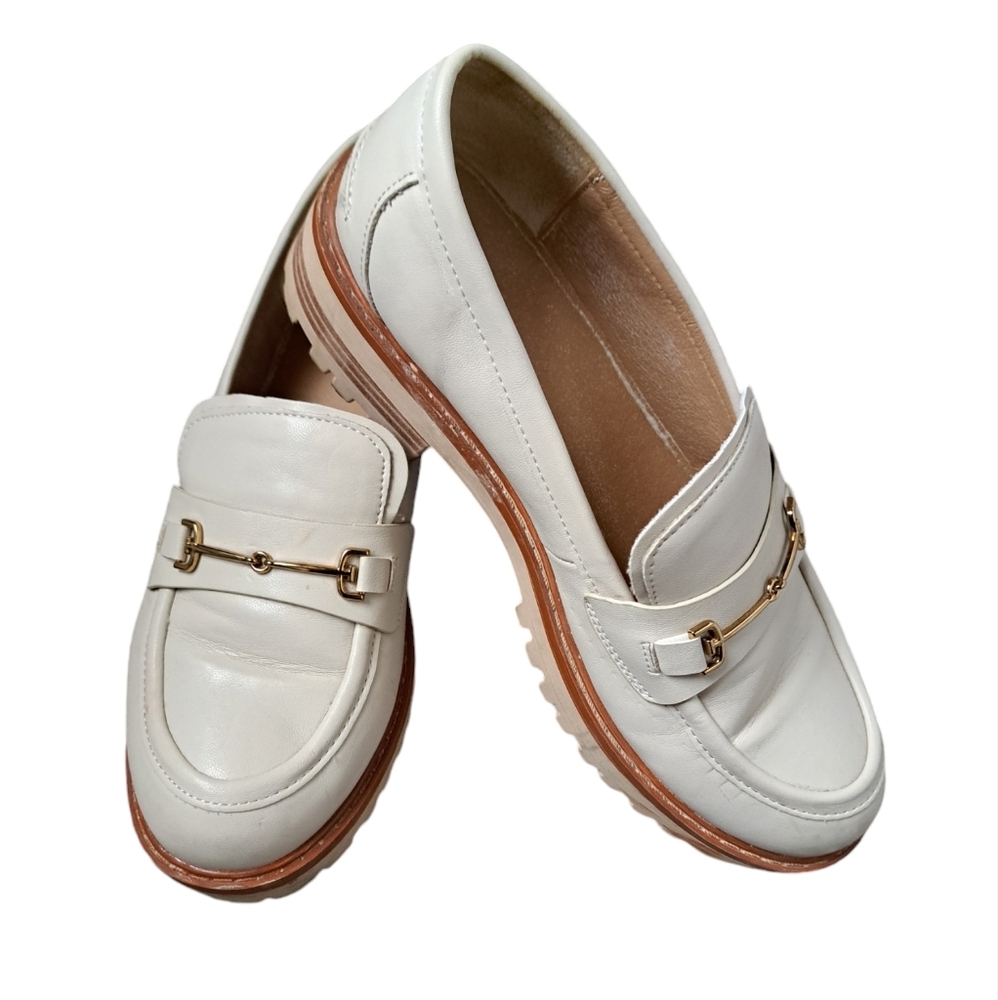 ZBY platform shoes lug sole slip on leather cream minimalist chunky loafers 8